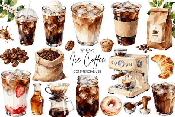 Elevate Your Summer Designs with Watercolor Ice Coffee Clipart Aesthetic