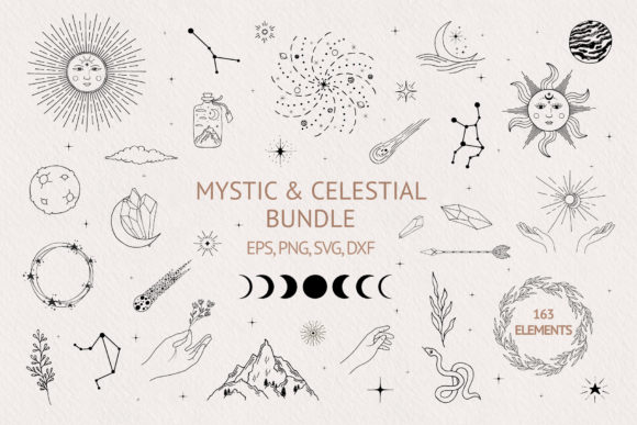 Hand Drawn Mystic & Celestial Bundle for Cosmic Designs