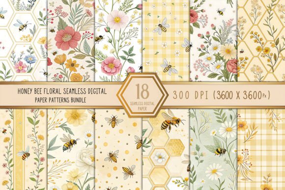 Honey Bee Floral Seamless Digital Paper for Creative Projects