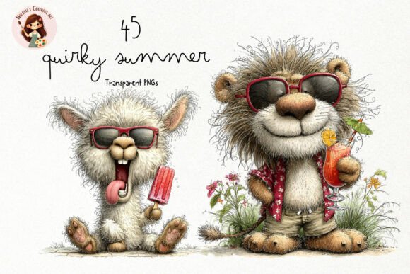 Quirky Summer Animals PNG Set: A Closer Look at This Charming Design Asset