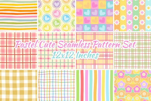 Soft & Cheerful Design: The 12 Pastel Cute Seamless Pattern Set