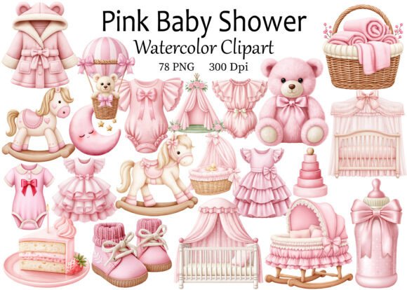 Soft Watercolor Charm: Using Pink Baby Shower Clipart