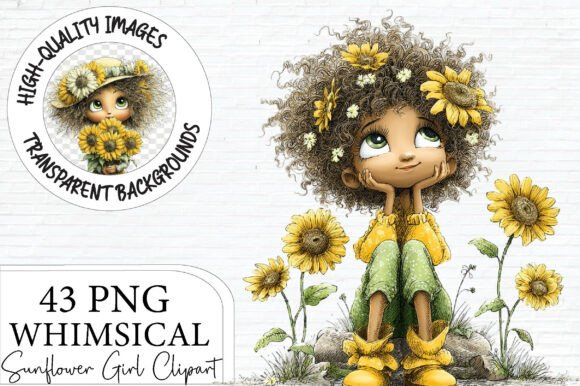 Whimsical Sunflower Girl Clipart: A Burst of Joyful Design